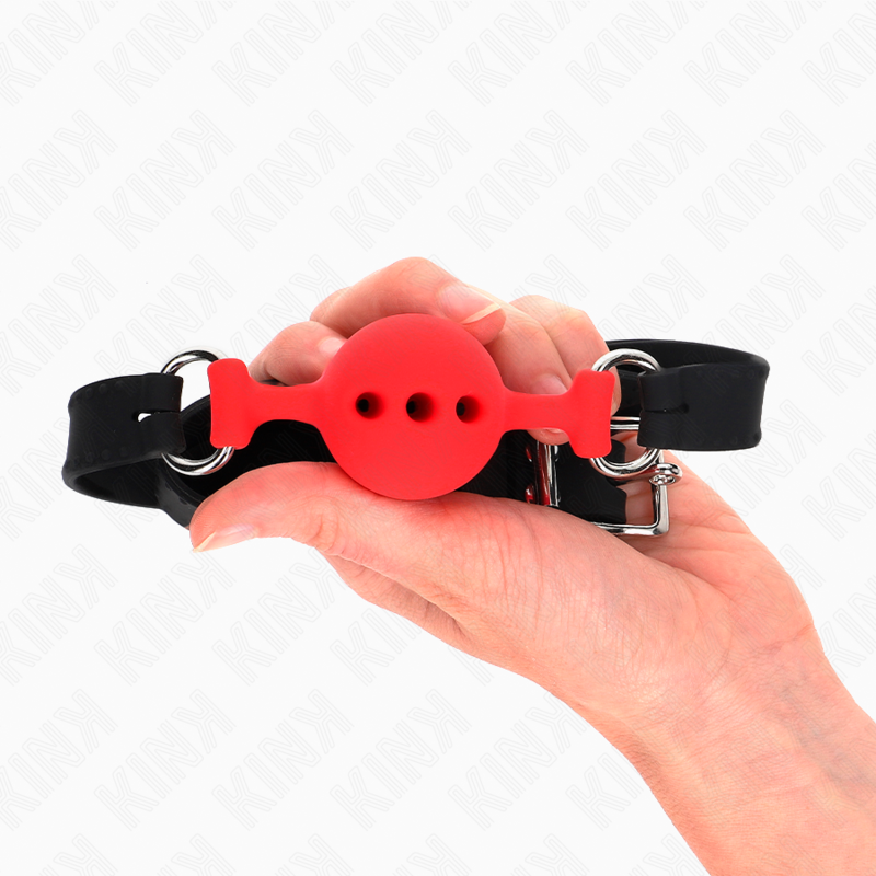 KINK – FULL SILICONE GAG 55 x 2 CM WITH 4 CM BALL SIZE S RED ADJUSTABLE 35-51 CM