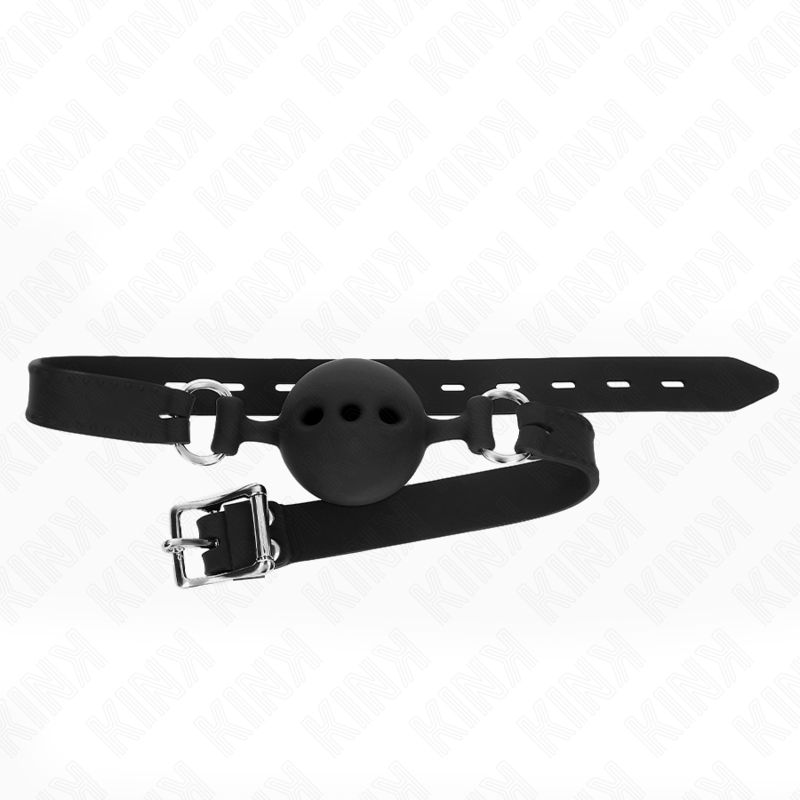 KINK – FULL SILICONE GAG 55 x 2 CM WITH 5 CM BALL SIZE L BLACK ADJUSTABLE 35-51 CM