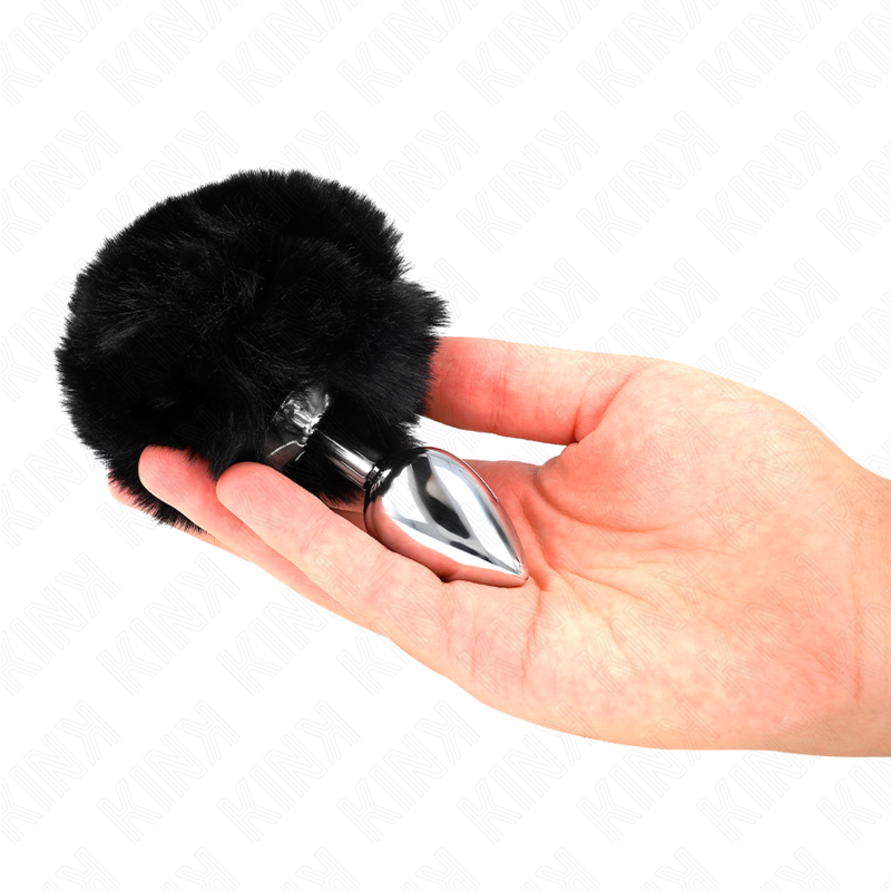 KINK - STAINLESS STEEL PLUG 7 x 3 CM WITH BLACK FAUX FUR RABBIT TAIL 8 CM - Image 3