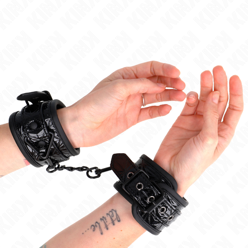 KINK - DIAMOND PATTERN WRIST RESTRAINTS BLACK ADJUSTABLE 17-26 CM X 5.5 CM - Image 4