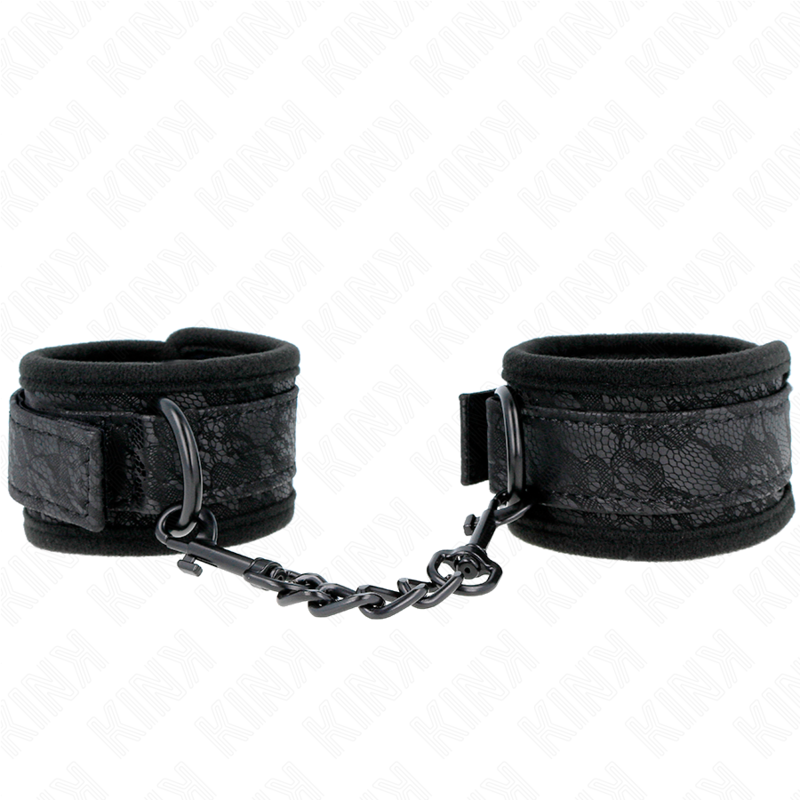 KINK – DARK LACE COVERED WRIST CUFFS NEOPRENE ADJUSTABLE BLACK 20-29 CM X 5 CM