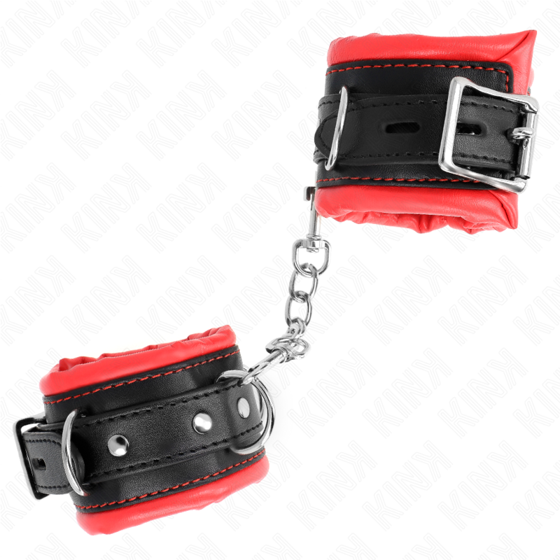 KINK – HEAVY WRIST RESTRAINTS WITH RED FUR LINED ADJUSTABLE 20-30 CM X 6 CM