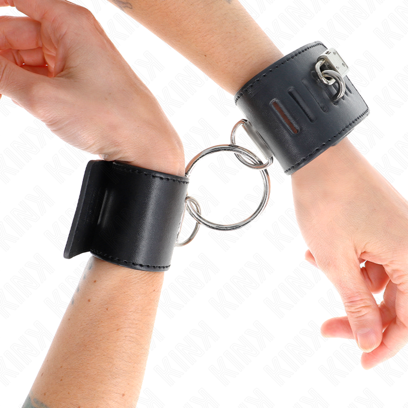 KINK - FIXED WRIST RESTRAINTS WITH RING AND PADLOCK CLOSURE BLACK ADJUSTABLE 16-23 CM X 5.5 CM - Image 4