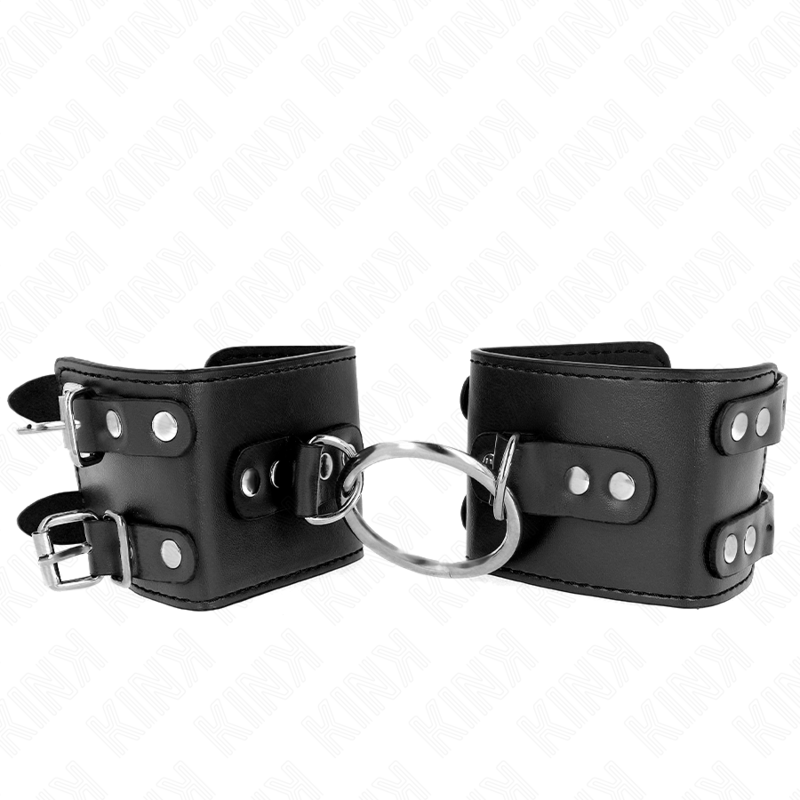 KINK – FIXED WRIST RESTRAINTS WITH RING AND STUDS ADJUSTABLE BLACK 17-22 CM X 6.5 CM