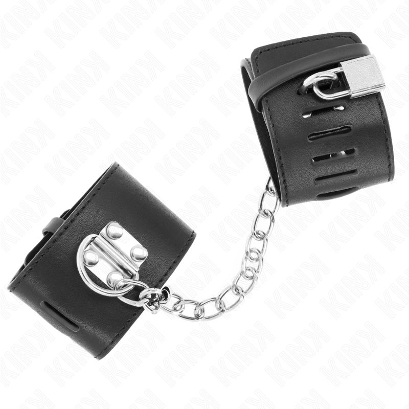 KINK – FIXED WRIST RESTRAINTS WITH CHAIN 30 CM AND PADLOCK CLOSURE BLACK ADJUSTABLE 16-23 CM X 5.5 CM