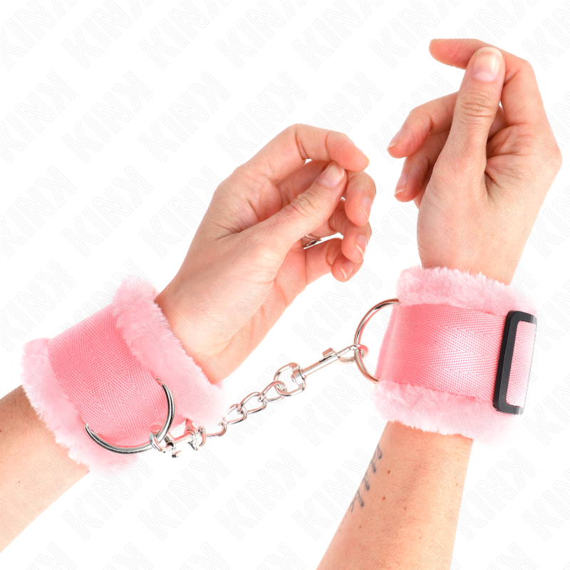 KINK - FURRY LINED WRIST RESTRAINTS PINK ADJUSTABLE 17-31 CM X 7 CM - Image 4
