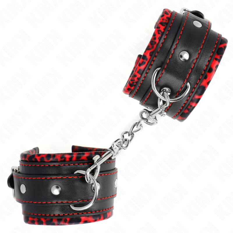 KINK – FUR LINED WRIST RESTRAINTS RED / BLACK ADJUSTABLE 17-29 CM X 6 CM