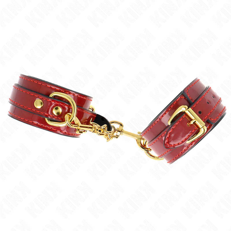 KINK – JOANNA ANGEL WRIST CUFFS RED ADJUSTABLE WITH GOLD CHAIN 16.5-26 CM X 4 CM