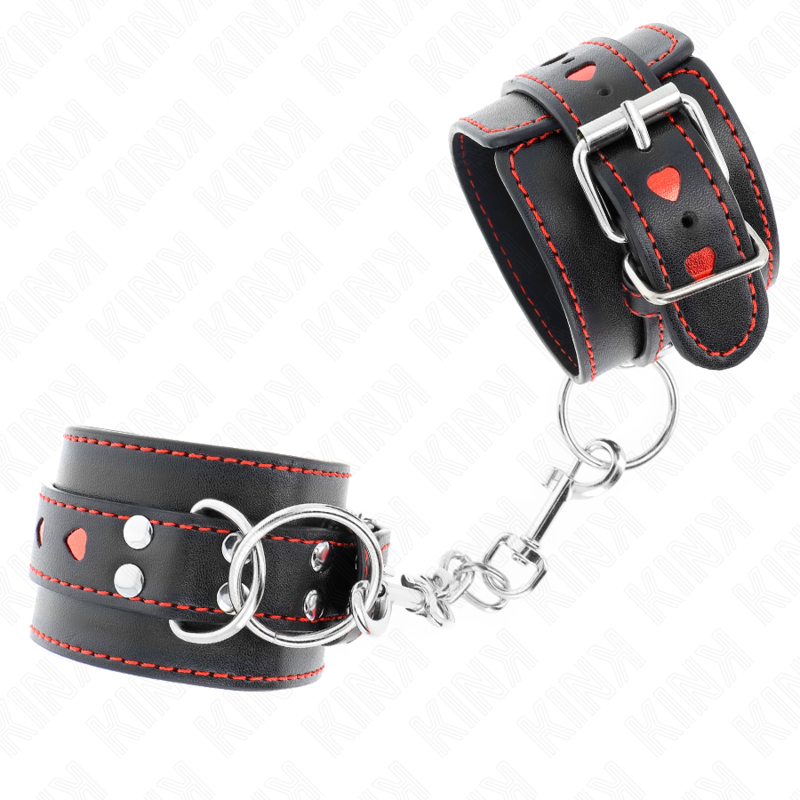 KINK – BLACK WRIST RESTRAINTS WITH RED HEART INLAY ADJUSTABLE 21-28 CM X 5.5 CM