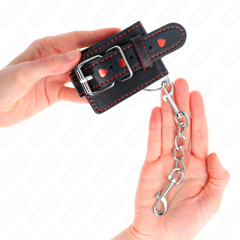 KINK - BLACK WRIST RESTRAINTS WITH RED HEART INLAY ADJUSTABLE 21-28 CM X 5.5 CM - Image 3