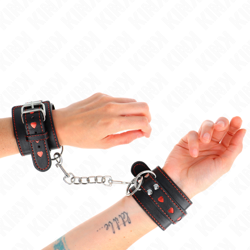 KINK - BLACK WRIST RESTRAINTS WITH RED HEART INLAY ADJUSTABLE 21-28 CM X 5.5 CM - Image 4