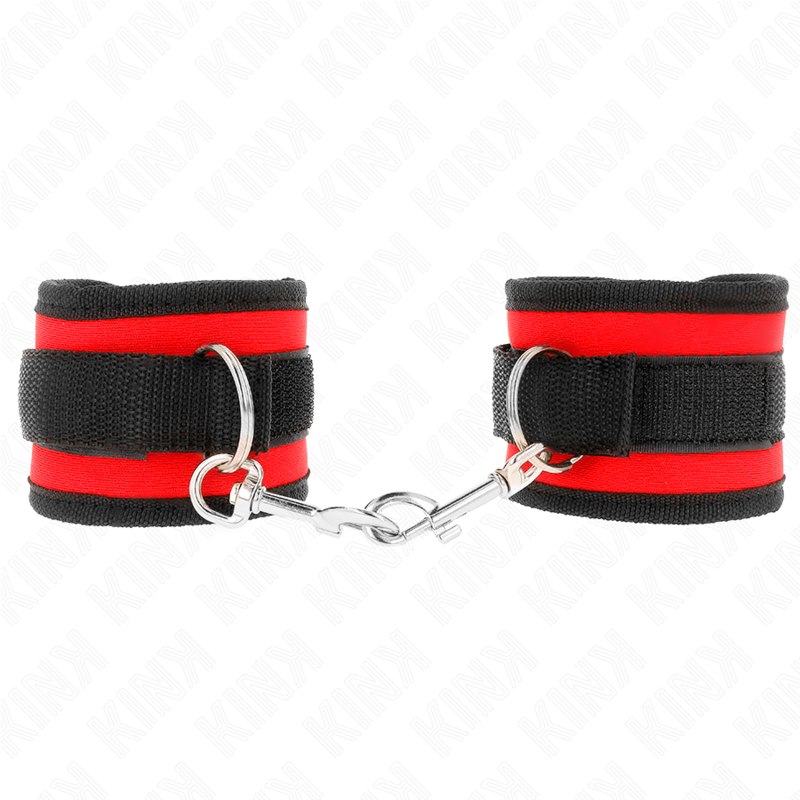 KINK – NYLON BIND HOOKLOOP WRIST RESTRAINTS RED-BLACK MODEL 2 ADJUSTABLE 18-35 CM X 6 CM