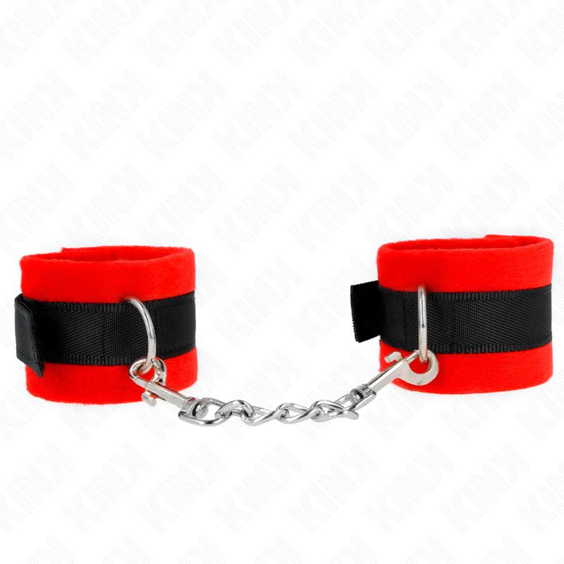 KINK – BEGINNER FUR HAND CUFFS BLACK-RED 30 X 7 CM