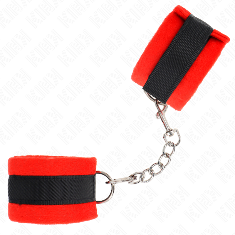 KINK – BEGINNER FUR HAND CUFFS BLACK-RED 30 X 7 CM