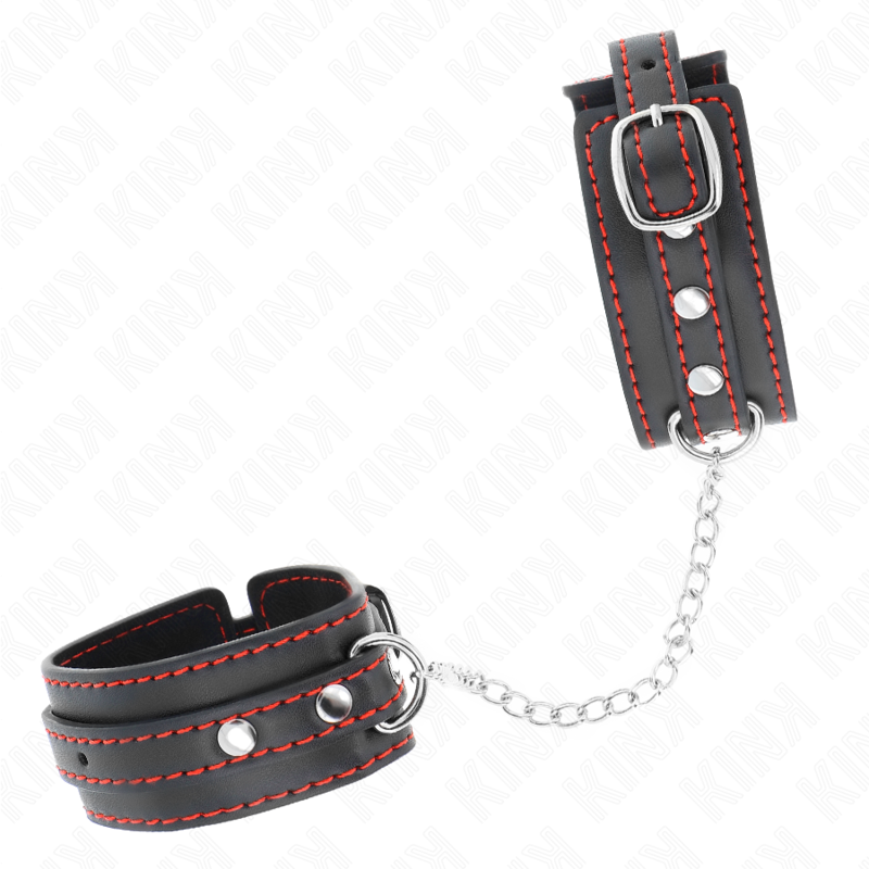 KINK – SMALL WRIST RESTRAINTS BLACK WITH RED LINING ADJUSTABLE 14-24 CM X 3.5 CM