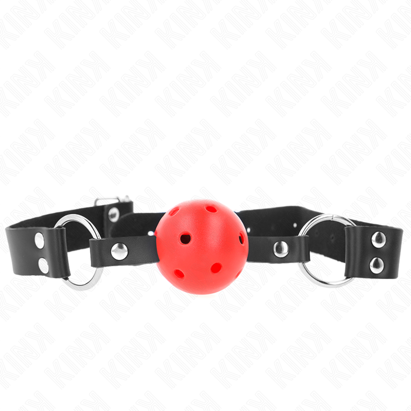 KINK – BREATHABLE BALL 4 CM GAG WITH DOUBLE RIVET RED 62.5 x 2.5 CM ADJUSTABLE 42-58 CM