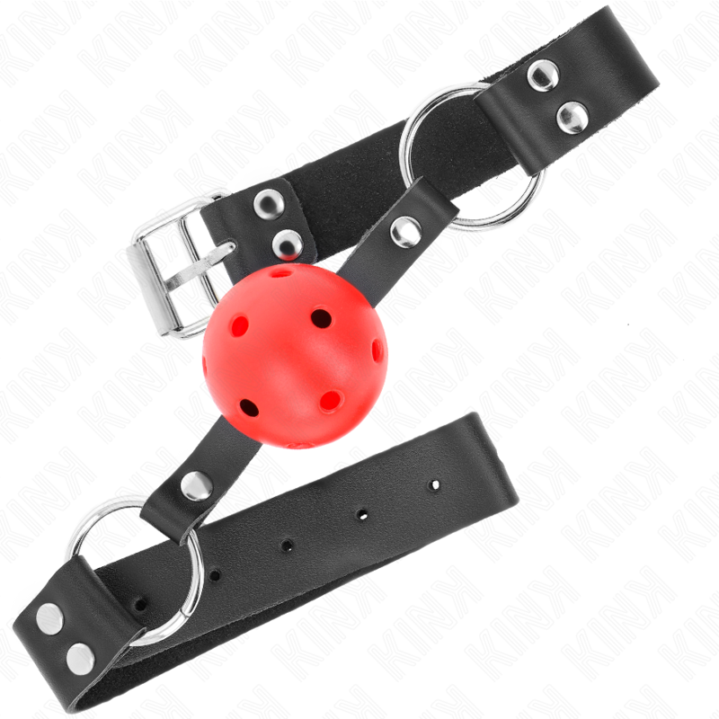 KINK – BREATHABLE BALL 4 CM GAG WITH DOUBLE RIVET RED 62.5 x 2.5 CM ADJUSTABLE 42-58 CM