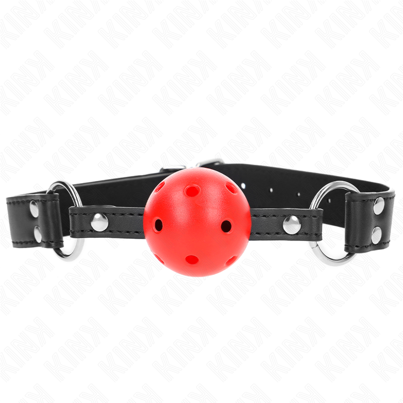 KINK – BREATHABLE BALL 4 CM GAG WITH DOUBLE RIVET LEATHER 62.5 x 2.5 CM ADJUSTABLE 42-58 CM