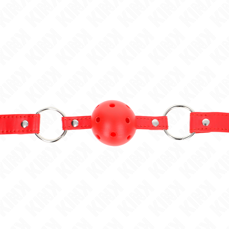 KINK – BREATHABLE BALL 4 CM GAG WITH DOUBLE RIVET MODEL 1 RED 62.5 x 2.5 CM ADJUSTABLE 42-58 CM