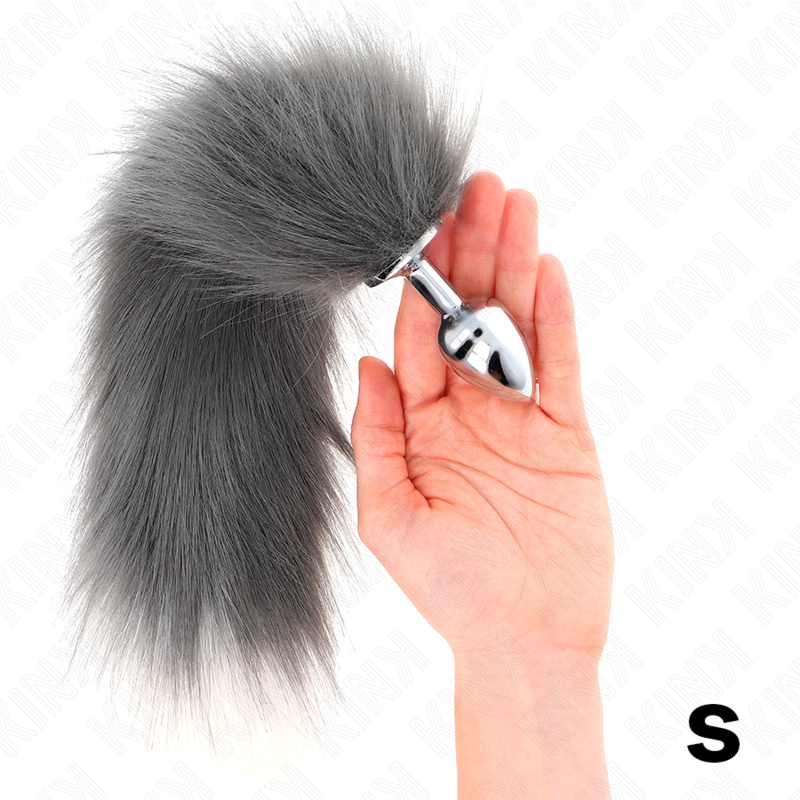 KINK - ANAL PLUG SIZE S 7 X 3 CM WITH SYNTHETIC TAIL 40 CM GREY AND WHITE - Image 3