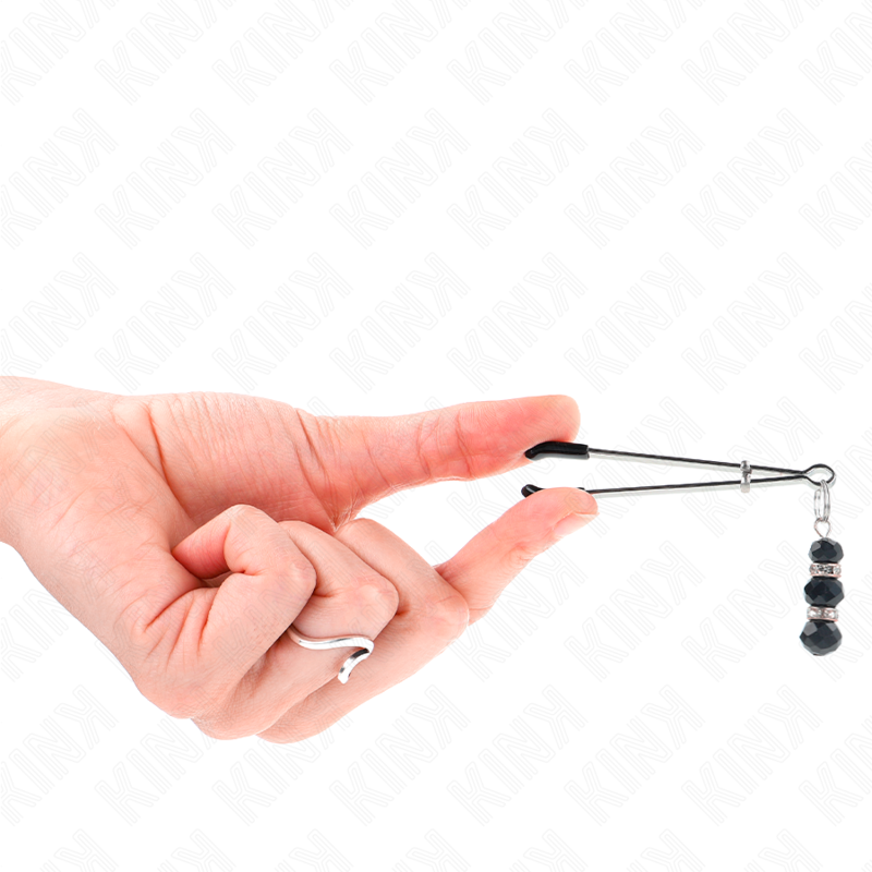 KINK – GOLD THIN NIPPLE CLAMPS WITH 3 BLACK GLASS BEADS 7 CM