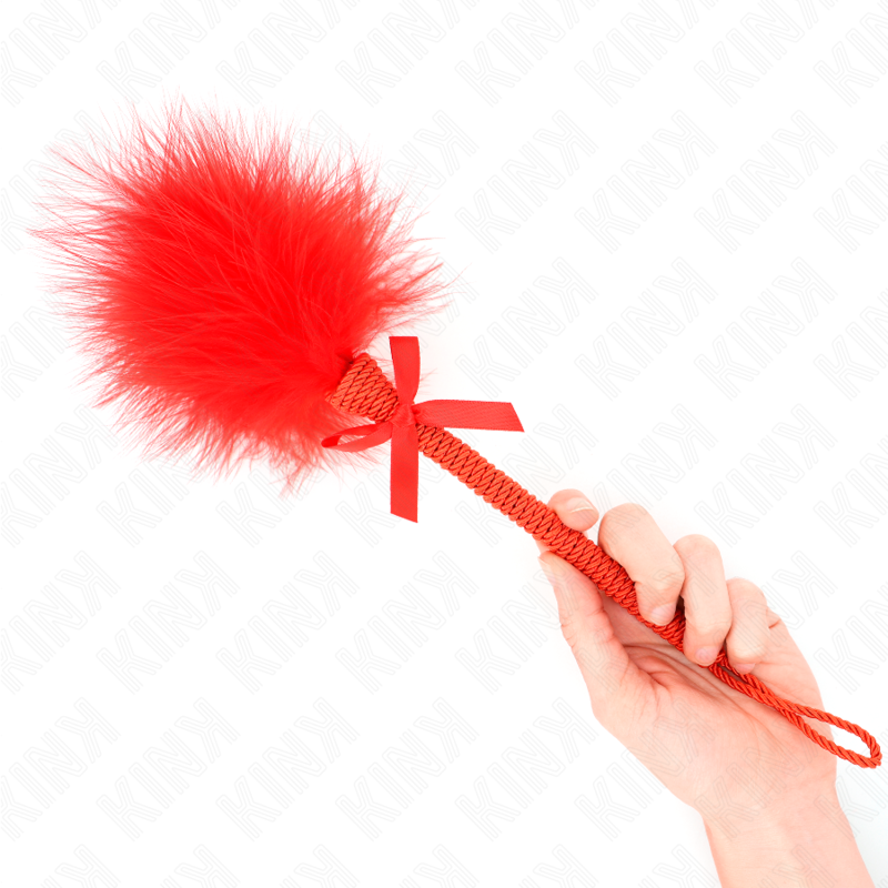 KINK – NYLON ROPE WAND WITH TICKLE FEATHERS AND RED BOW 25 CM
