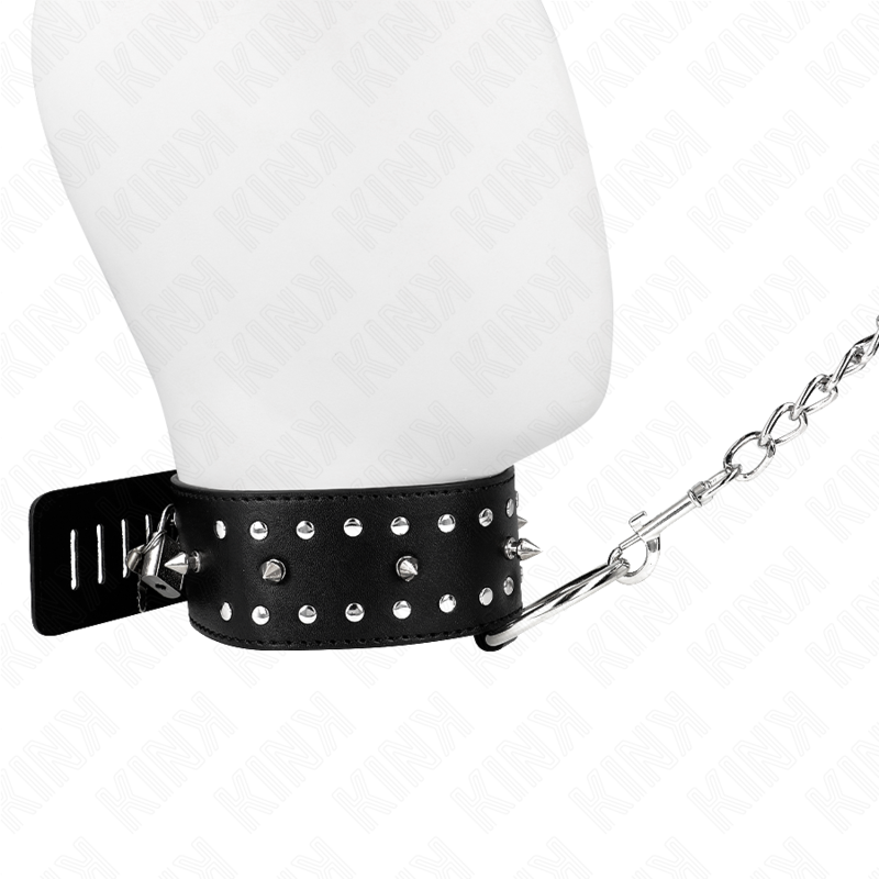 KINK – NECKLACE WITH LEASH 65 CM WITH SILVER STUDS MODEL 1 ADJUSTABLE 36-43 CM X 5 CM