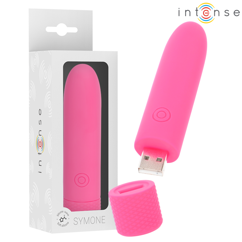 INTENSE – SYMONE USB RECHARGEABLE VIBRATING BULLET 8 VIBRATIONS PINK 10 X 2.2 CM