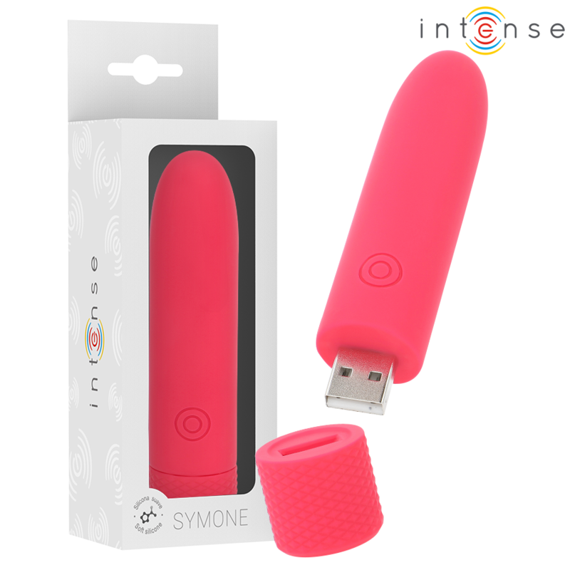 INTENSE – SYMONE USB RECHARGEABLE VIBRATING BULLET 8 VIBRATIONS RED 10 X 2.2 CM
