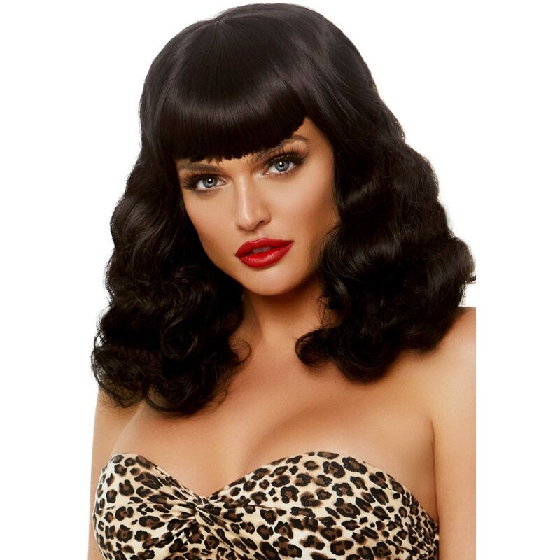 LEG AVENUE – CURLY RETRO WIG WITH BANGS LUMINISCENT BLACK