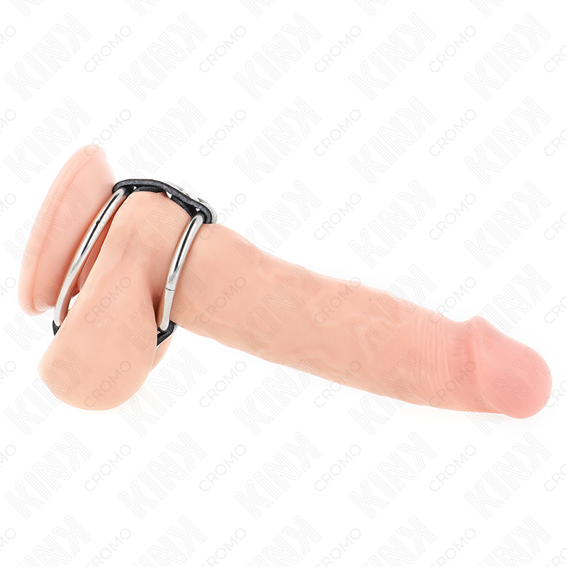 KINK – DOUBLE METAL PENIS RING 3.8 CM TO 5 CM CONNECTED WITH LEATHER