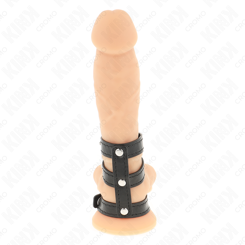 KINK – TRIPLE LEATHER PENIS RING WITH PRESSURE CLOSURE