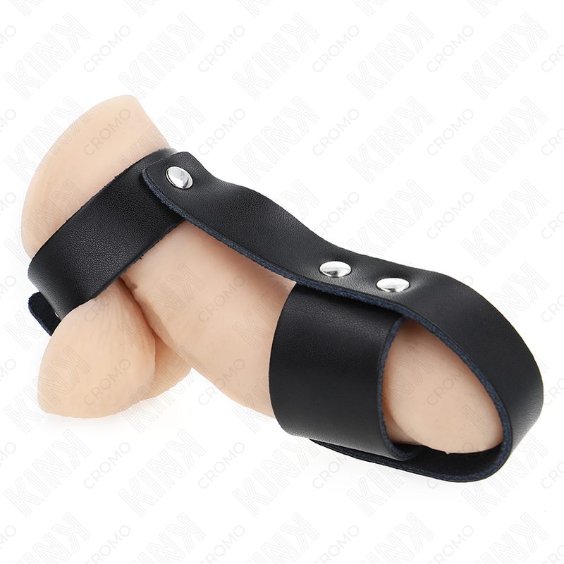 KINK – LEATHER PENIS CAGE RING WITH ADJUSTABLE BALL DIVIDER