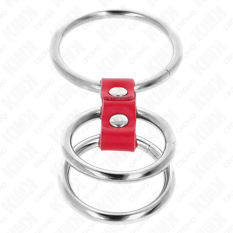 KINK - TRIPLE METAL PENIS RING 3.7 CM TO 5 CM CONNECTED WITH RED LEATHER - Image 4