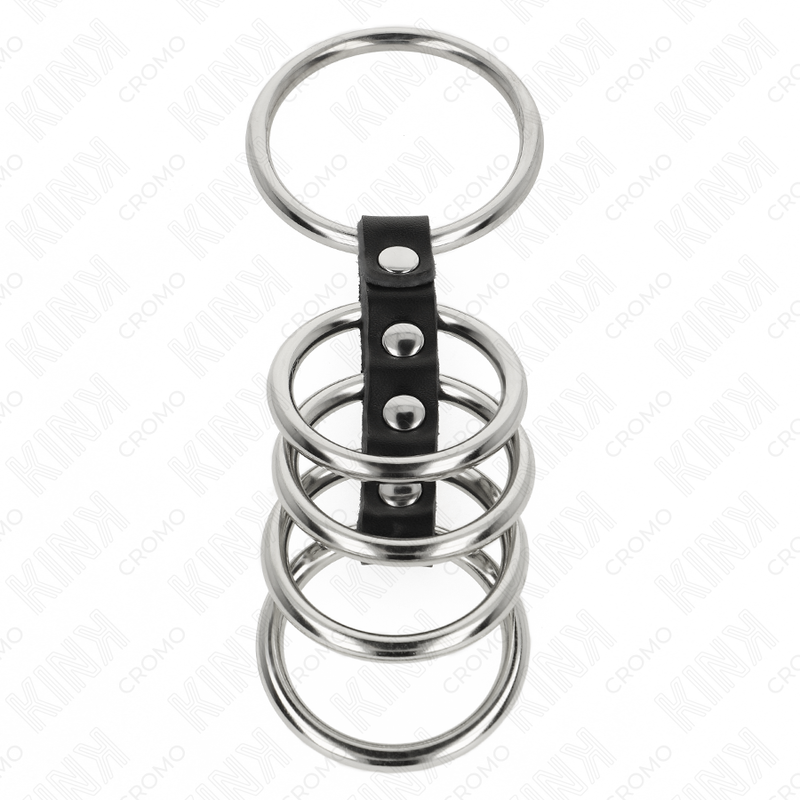 KINK - 5 PENIS RINGS 3.7 CM TO 5 CM METAL CONNECTED BY LEATHER - Image 3