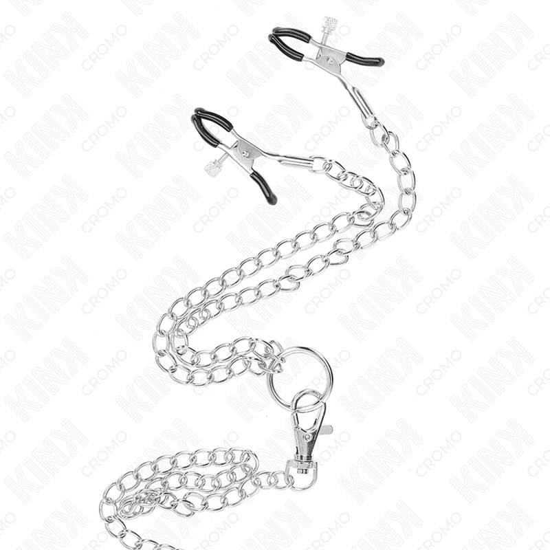 KINK - TRIPLE CHROME METAL PENIS RING 3 CM TO 4.5 CM WITH 26 CM METAL CHAIN AND NIPPLE CLIPS - Image 4