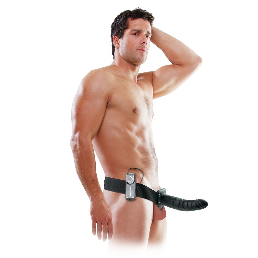 FETISH FANTASY SERIES – 19 CM VIBRATING HOLLOW STRAP-ON BLACK
