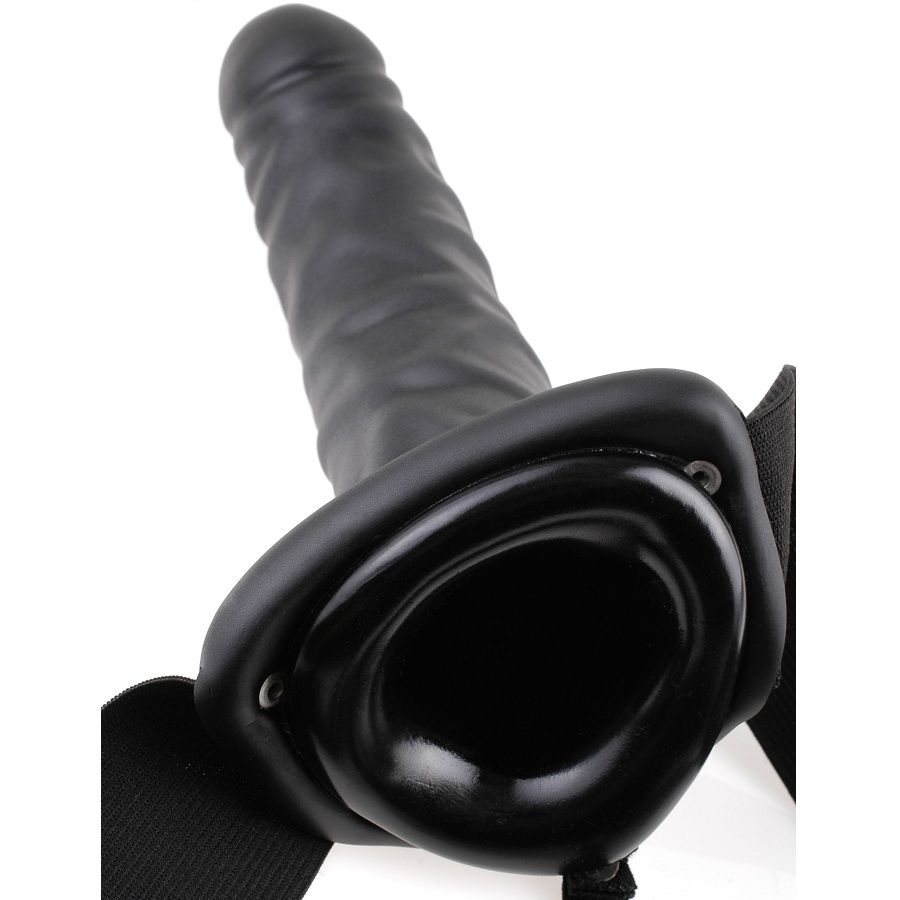 FETISH FANTASY SERIES - 19 CM VIBRATING HOLLOW STRAP-ON BLACK - Image 4