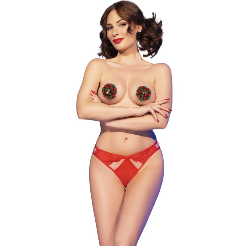 CHILIROSE – CR 4839 CHRISTMAS SET NIPPLE COVERS + PANTIES RED L/XL