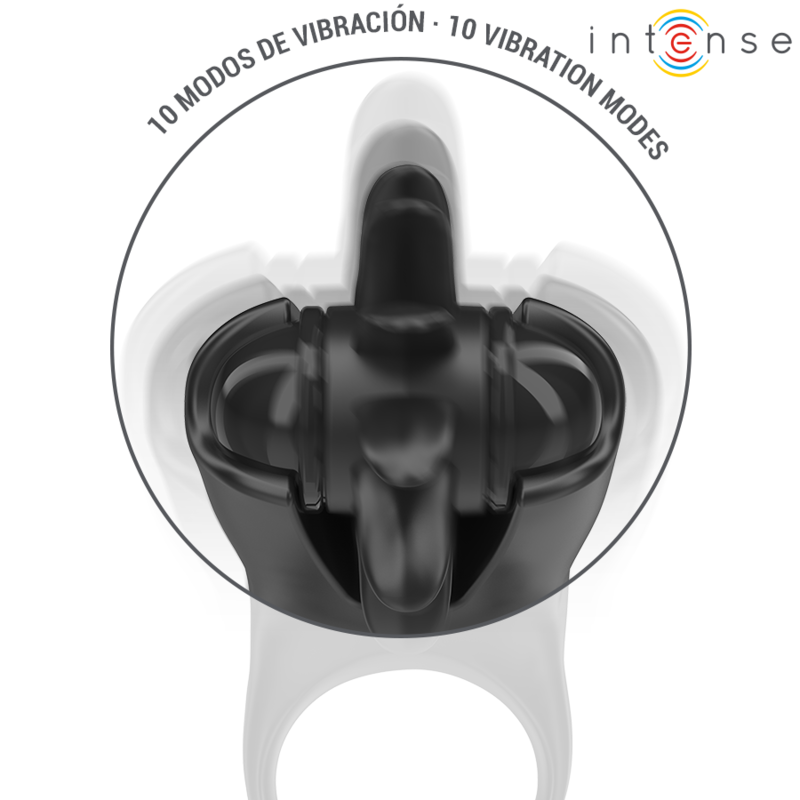 INTENSE – MABEL VIBRATING RING 10 VIBRATIONS WITH CLITORIS STIMULATOR BLACK