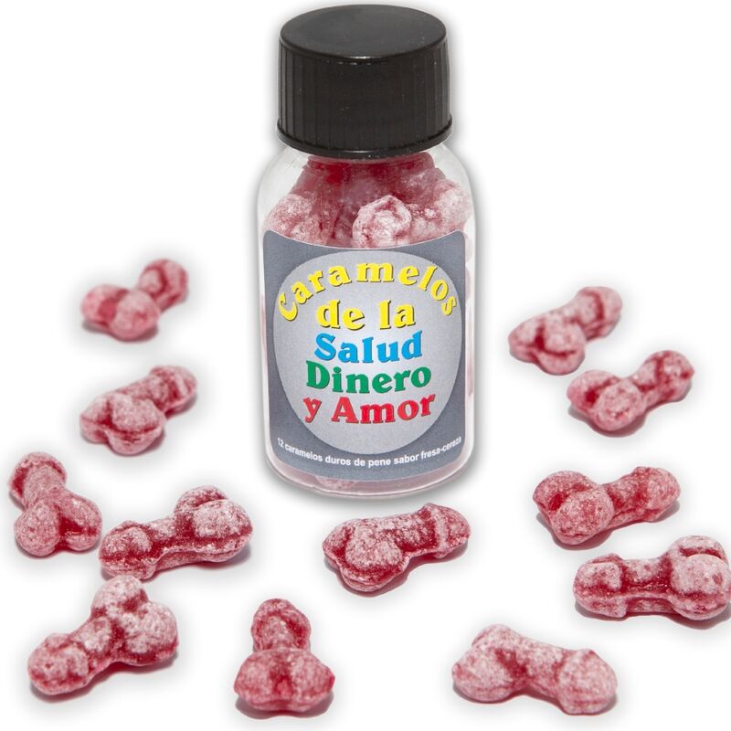 DIABLO PICANTE – 12 HEALTH-MONEY-LOVE CANDIES PENIS SHAPE STRAWBERRY/CHERRY