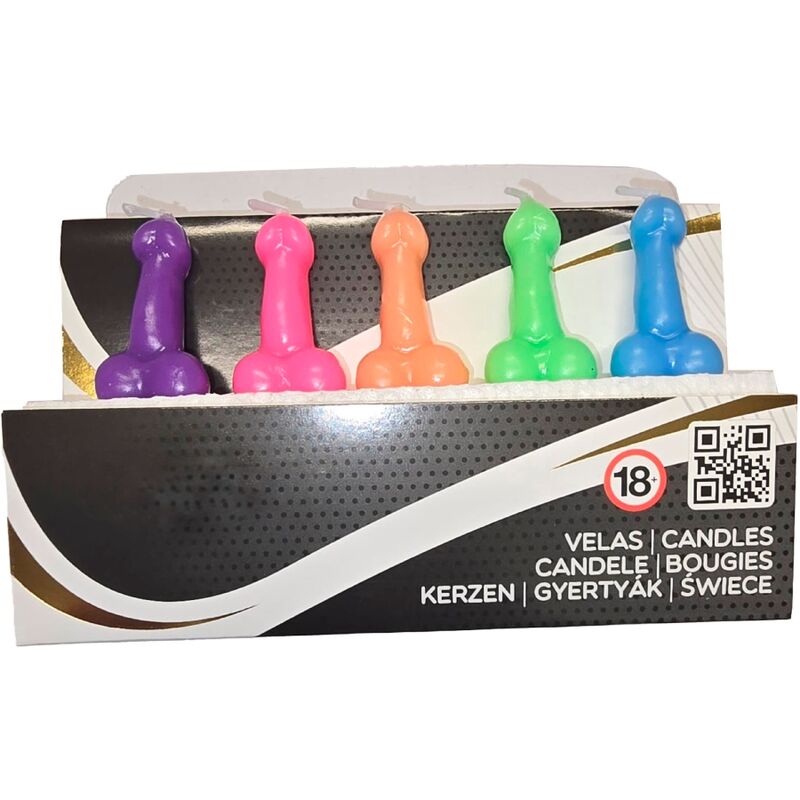 DIABLO PICANTE – BOX OF 5 PENIS-SHAPED CANDLES IN DIFFERENT COLORS