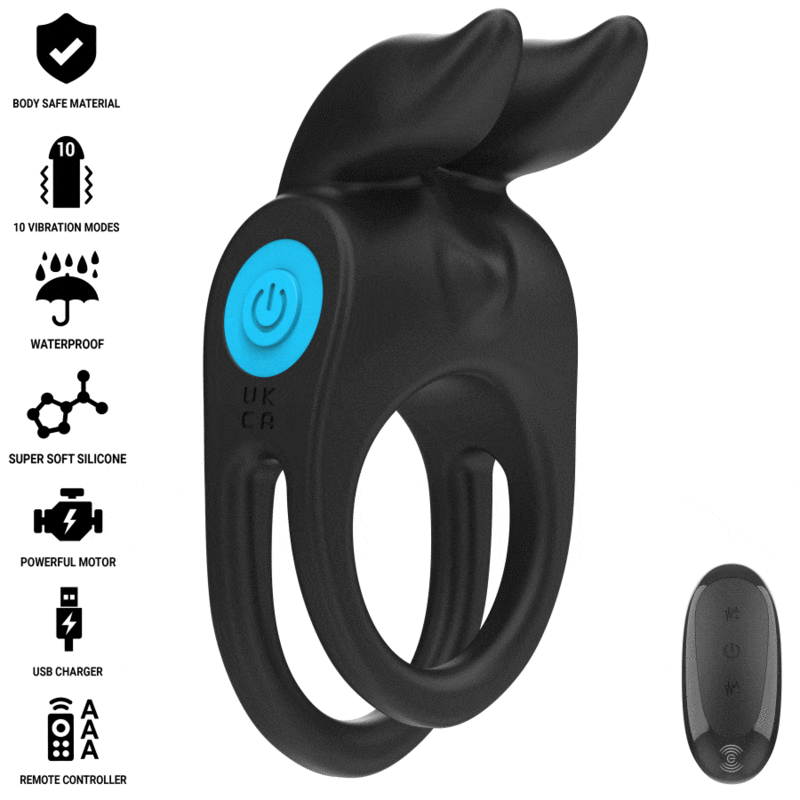 INTENSE – SAM VIBRATOR DOUBLE PENIS RING 10 VIBRATIONS BLACK