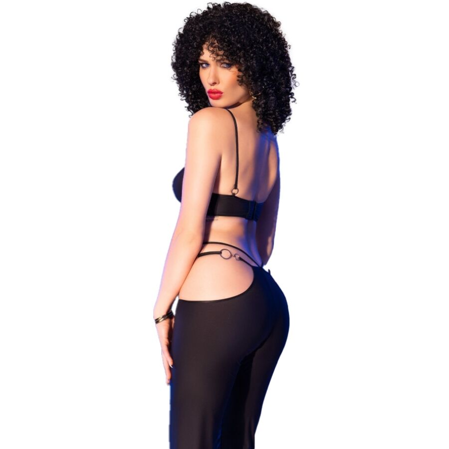 CHILIROSE – CR 4851 SET TOP NEGRO Y LEGGINS CON COMPLEMENTOS DORADOS