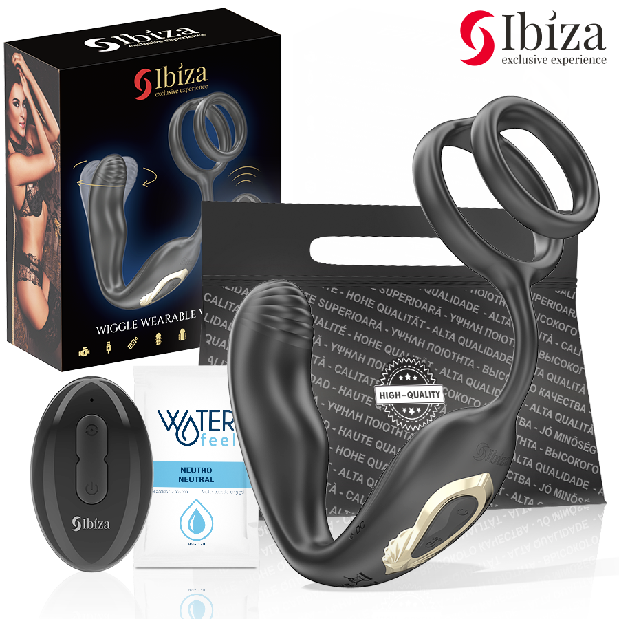 IBIZA – WIGGLE REMOTE CONTROLLED ROTATING ANAL PLUG WITH PERINEAL VIBRATION AND PENIS ENHANCING RINGS