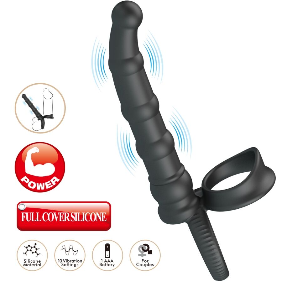 PRETTY LOVE - TATUM VIBRATING PENIS RING WITH PLUG 10 VIBRATIONS BLACK - Image 4