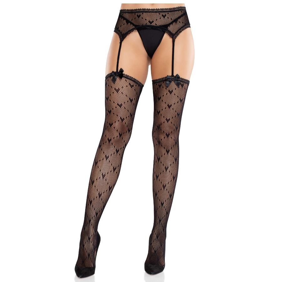 LEG AVENUE – HEART STOCKINGS WITH GARTERS BLACK