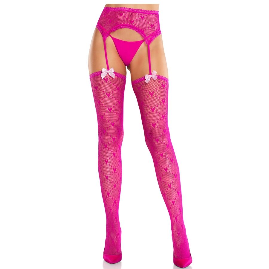 LEG AVENUE – HEART STOCKINGS WITH GARTERS MAGENTA