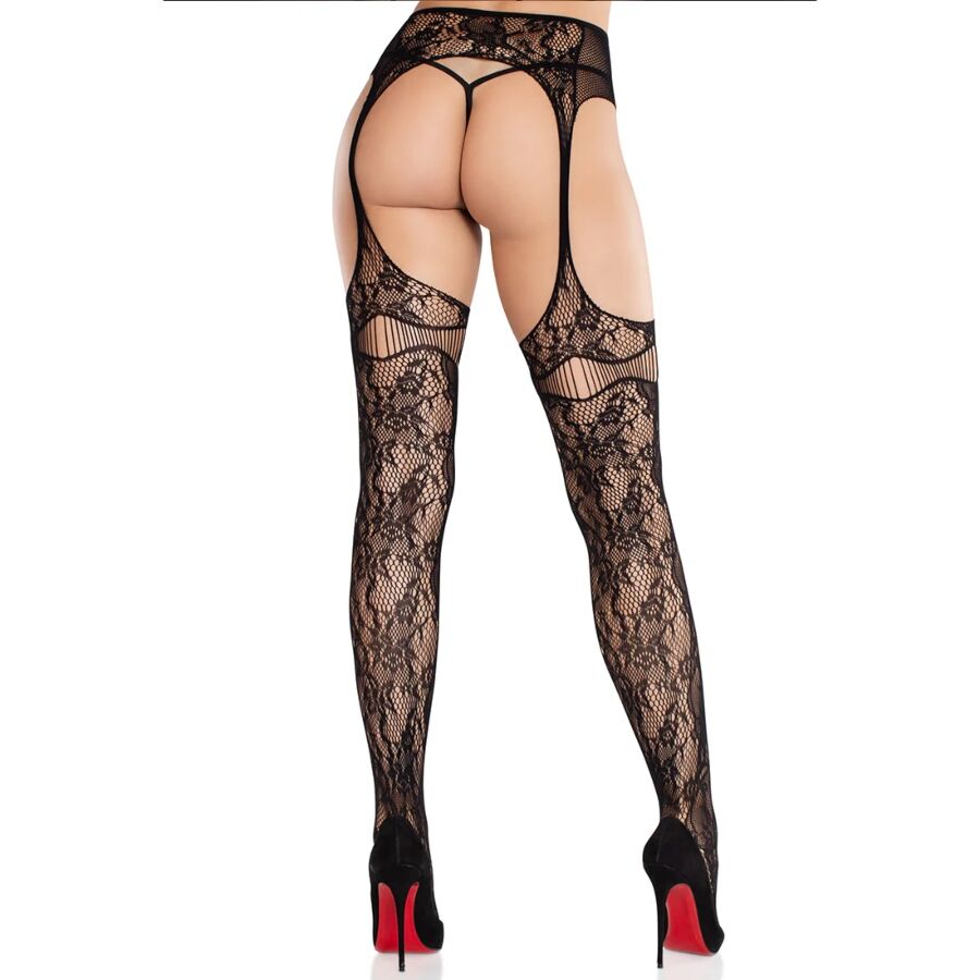 LEG AVENUE – LACE STOCKINGS WITH GARTERS BLACK