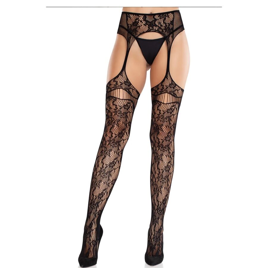 LEG AVENUE – LACE STOCKINGS WITH GARTERS BLACK